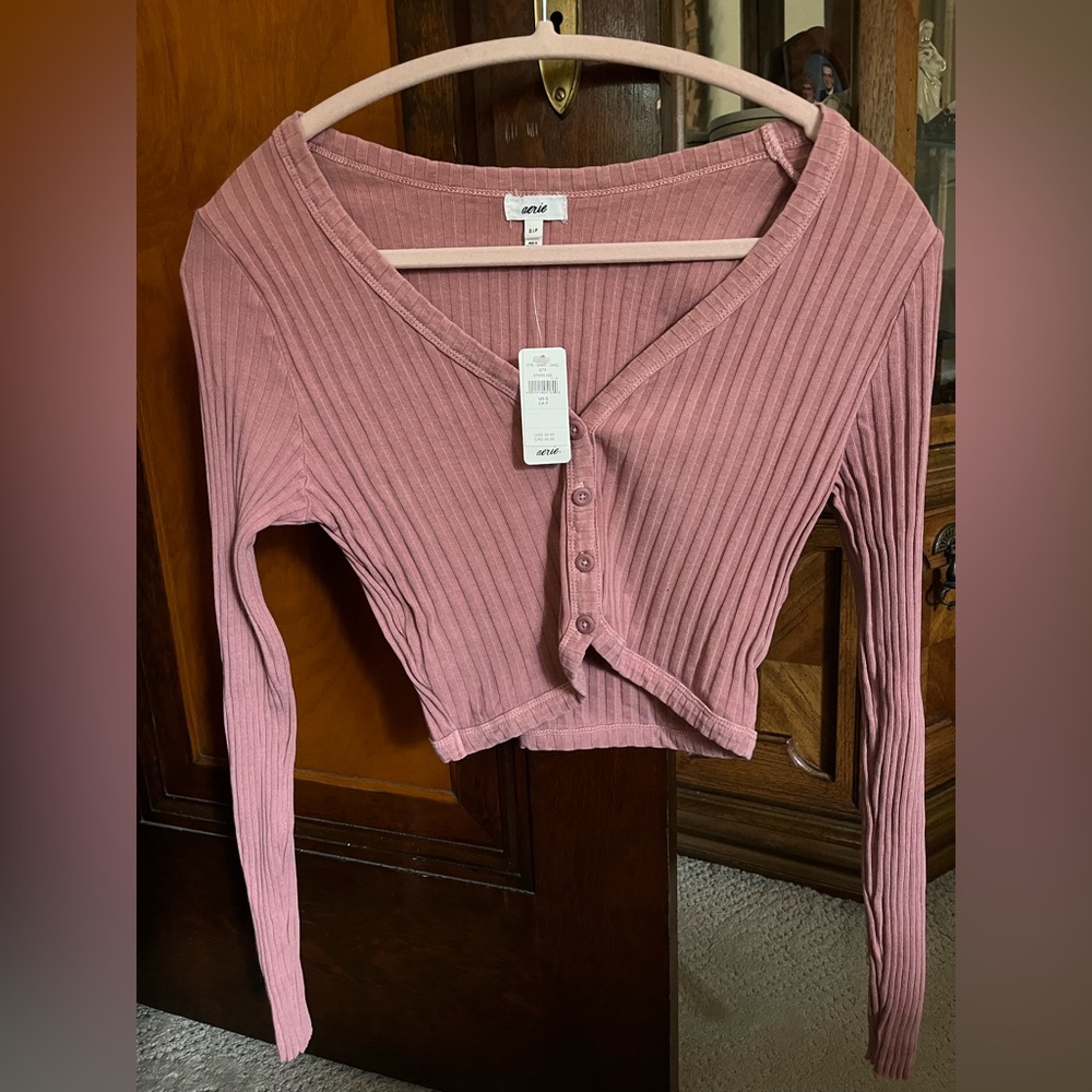 Aerie Ribbed Cropped Cardigan